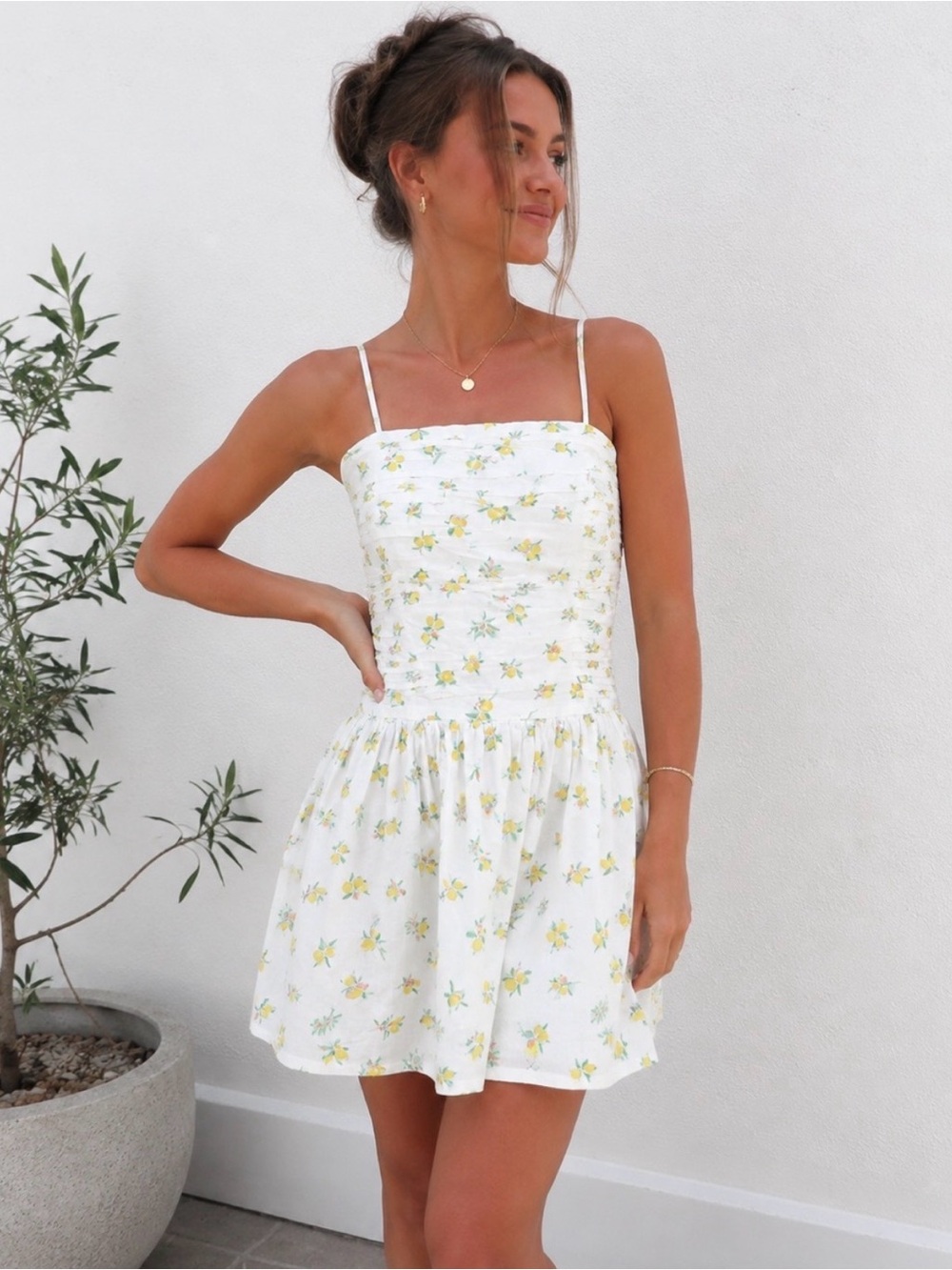 Japna White Lemon Sundress with Spaghetti Straps